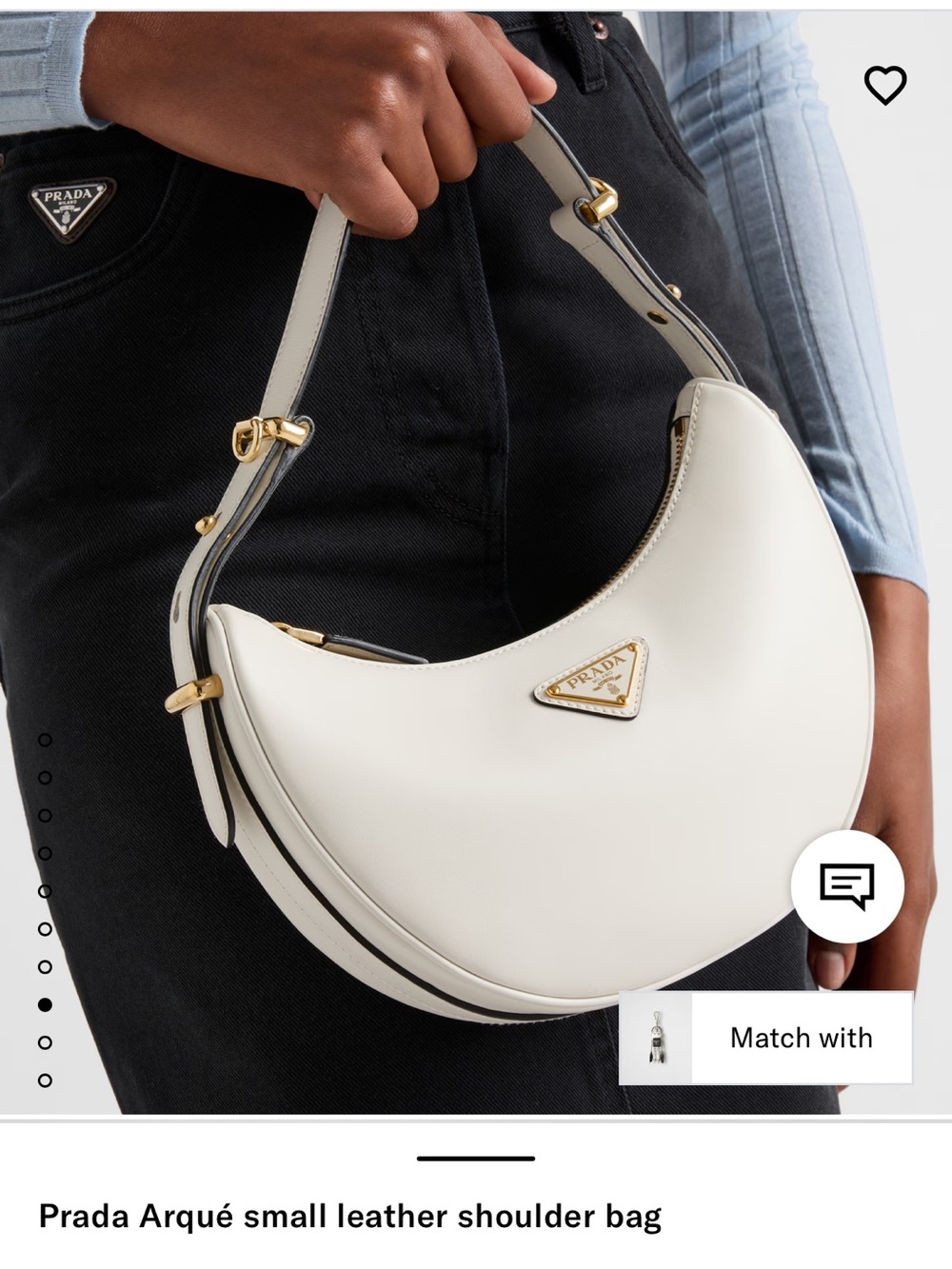 Prada Arqué Small White Leather Shoulder Bag with Gold Hardware